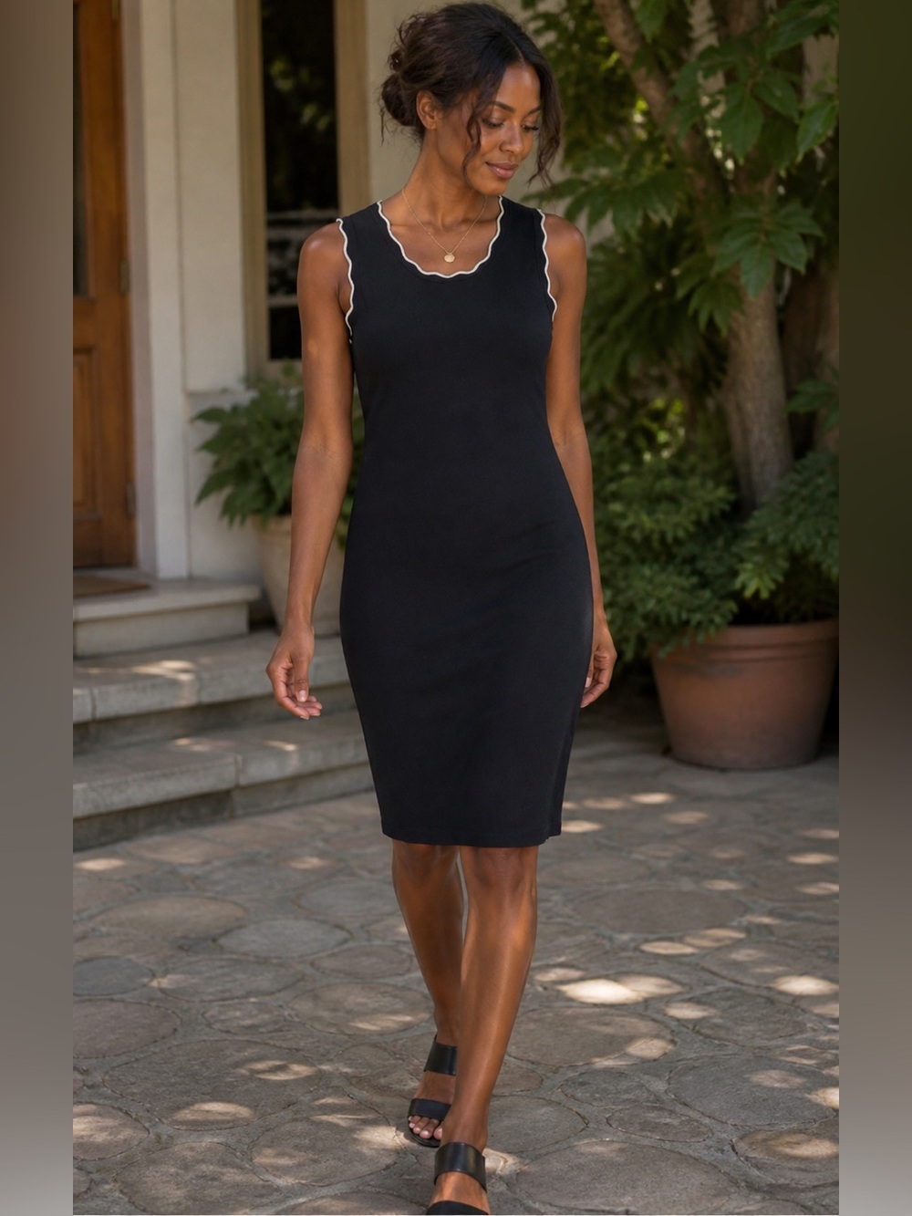 525 America Chic Navy Sleeveless Dress with White Trim
